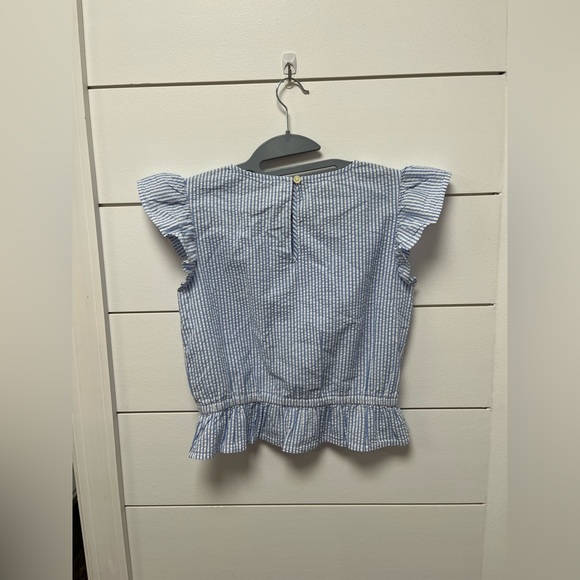 Crewcuts girls 14 blue stripe seersucker top blouse NWT - Picture 4 of 5